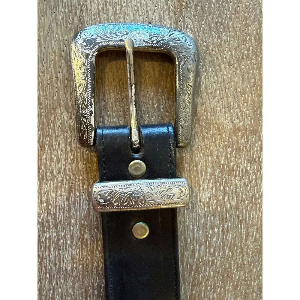 ARIAT Black Leather Silver Buckle Western Cowboy Belt Men size 36